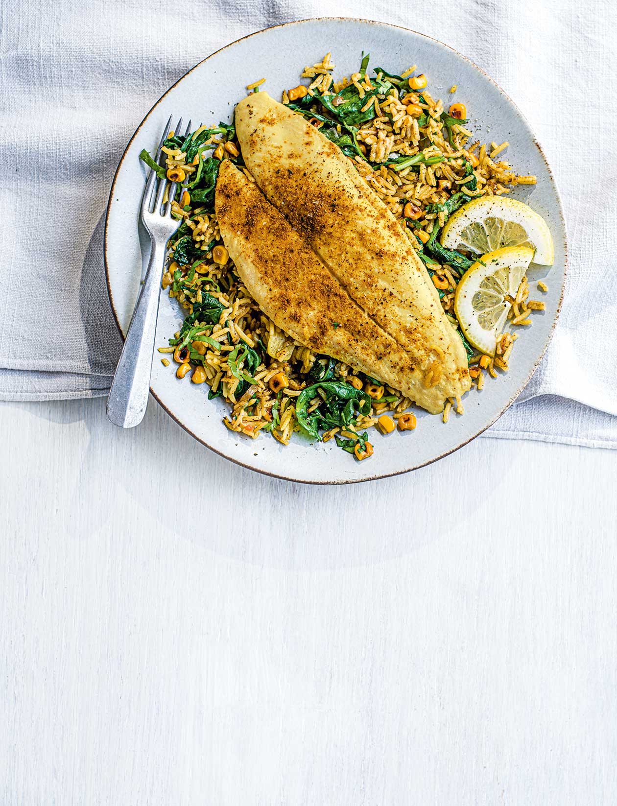 Smoked basa with sweetcorn pilau recipe | Sainsbury`s Magazine