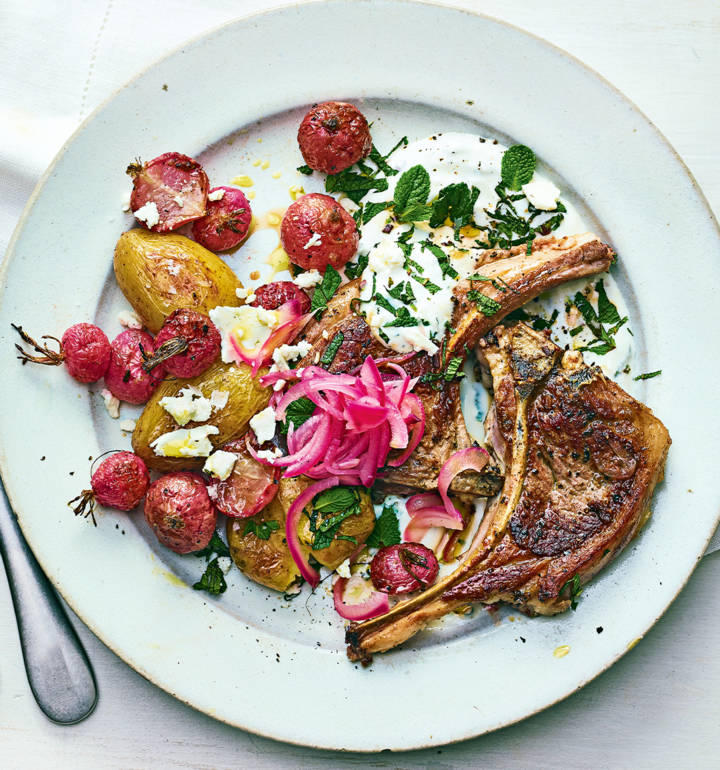 Lamb chops with roasted radishes
