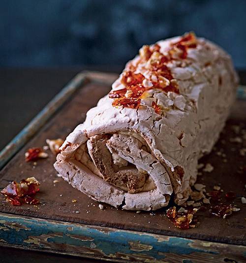 Peanut meringue roulade