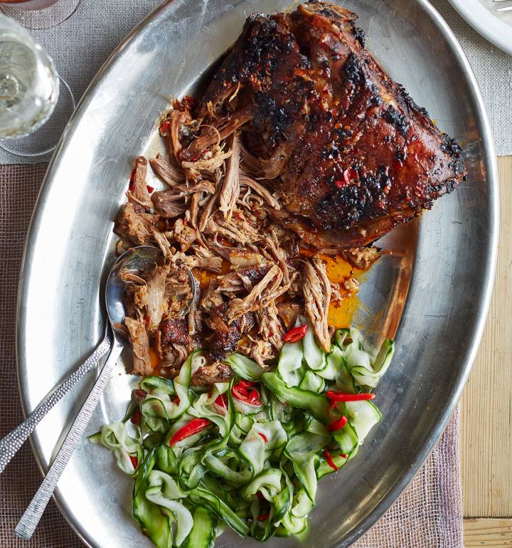 Harissa lamb with quick pickled cucumber