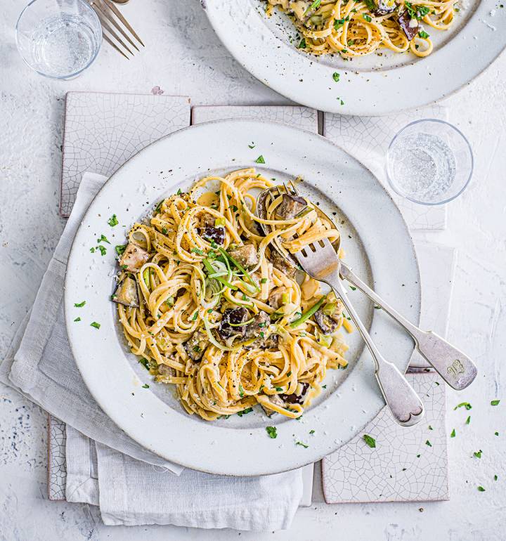 Miso aubergine linguine