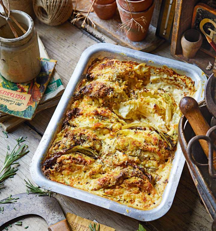 Savoy Cabbage Gratin With Herby Cheddar Crumbs Recipe Sainsbury`s Magazine