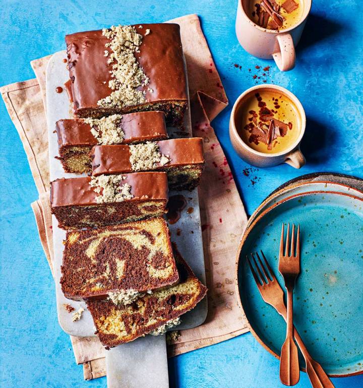 Milk chocolate, tahini and halva loaf cake recipe | Sainsbury`s Magazine