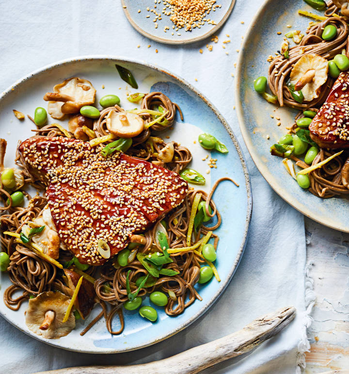 Hoisin-glazed tuna with ginger noodles