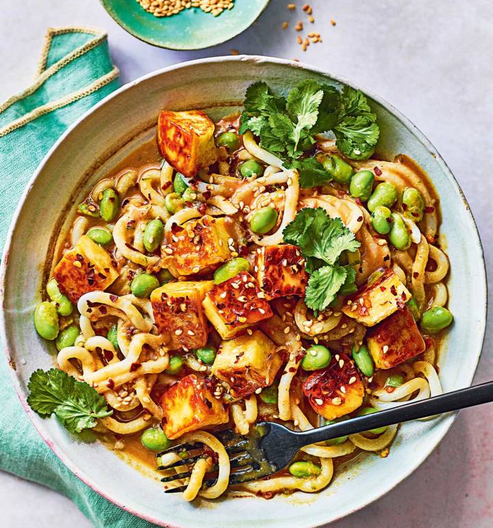 Hot honey halloumi noodles