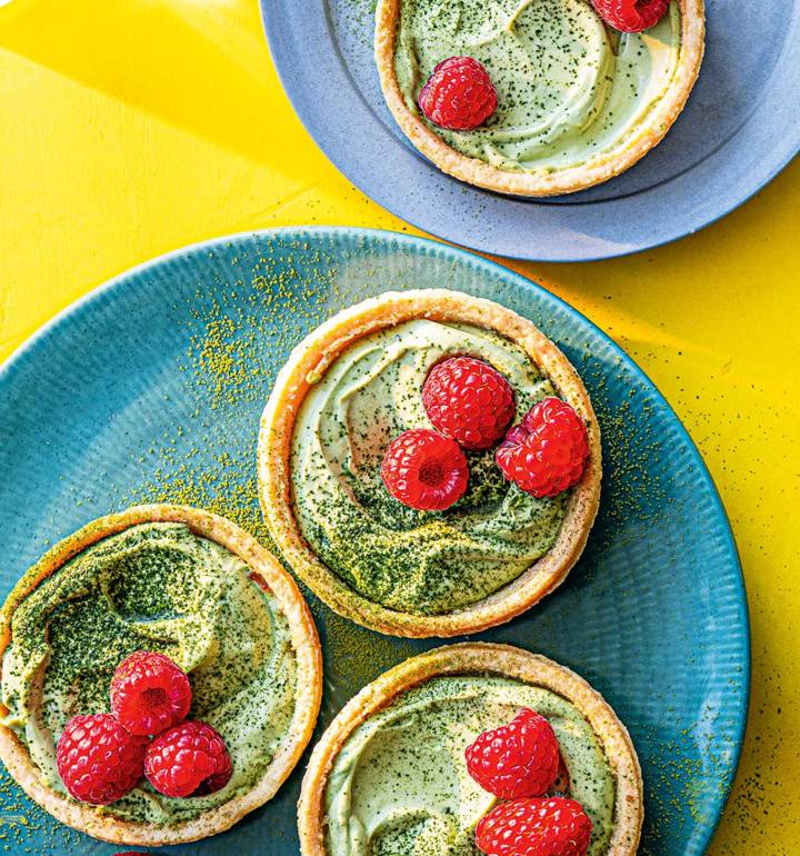 Raspberry and matcha tartlets