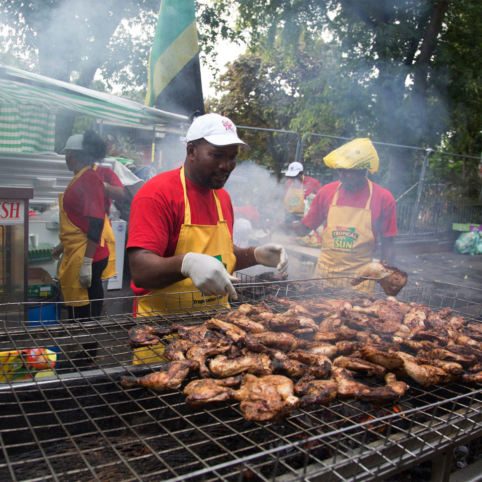 A jerk chicken stand. Image: Getty