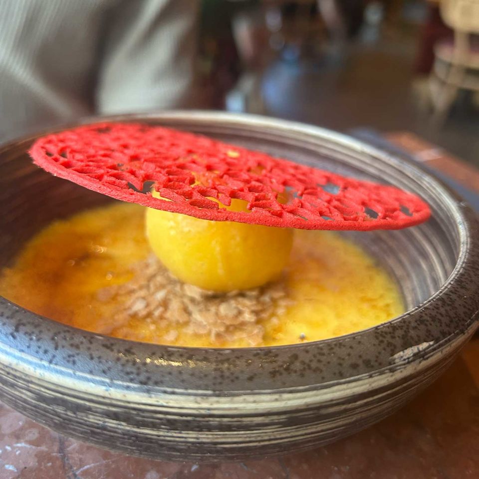 Passionfruit and lychee crème brûlée