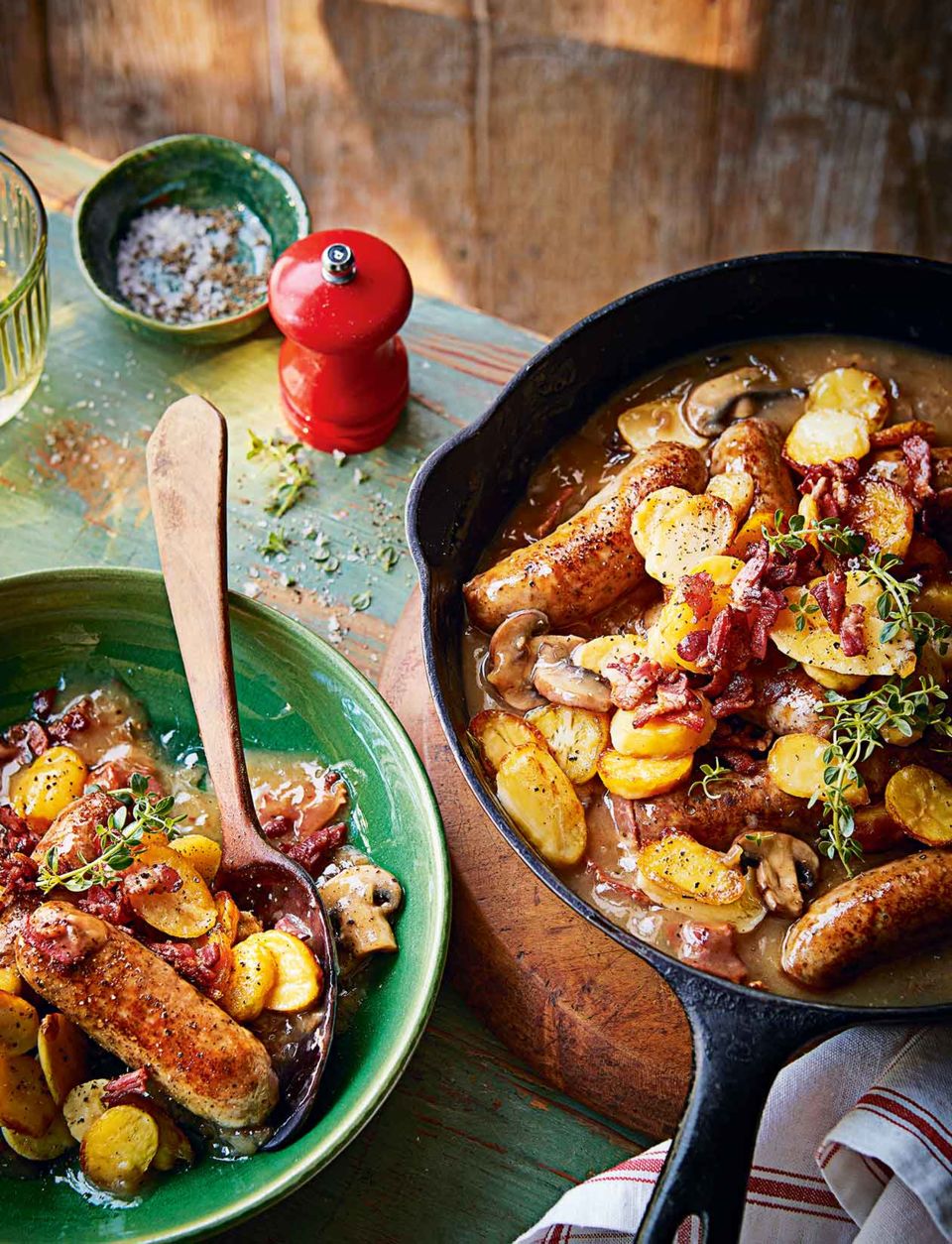 Lazy caramelised sausage and cider hotpot