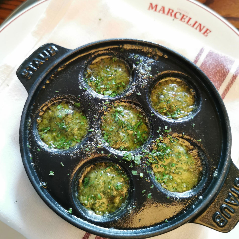Escargots de Bourgogne with garlic parsley butter and hazelnuts
