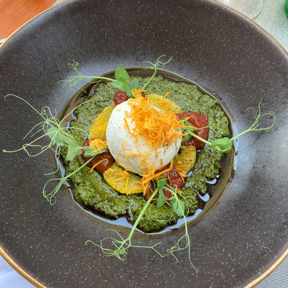 Burrata with pesto sauce at Black Pepper
