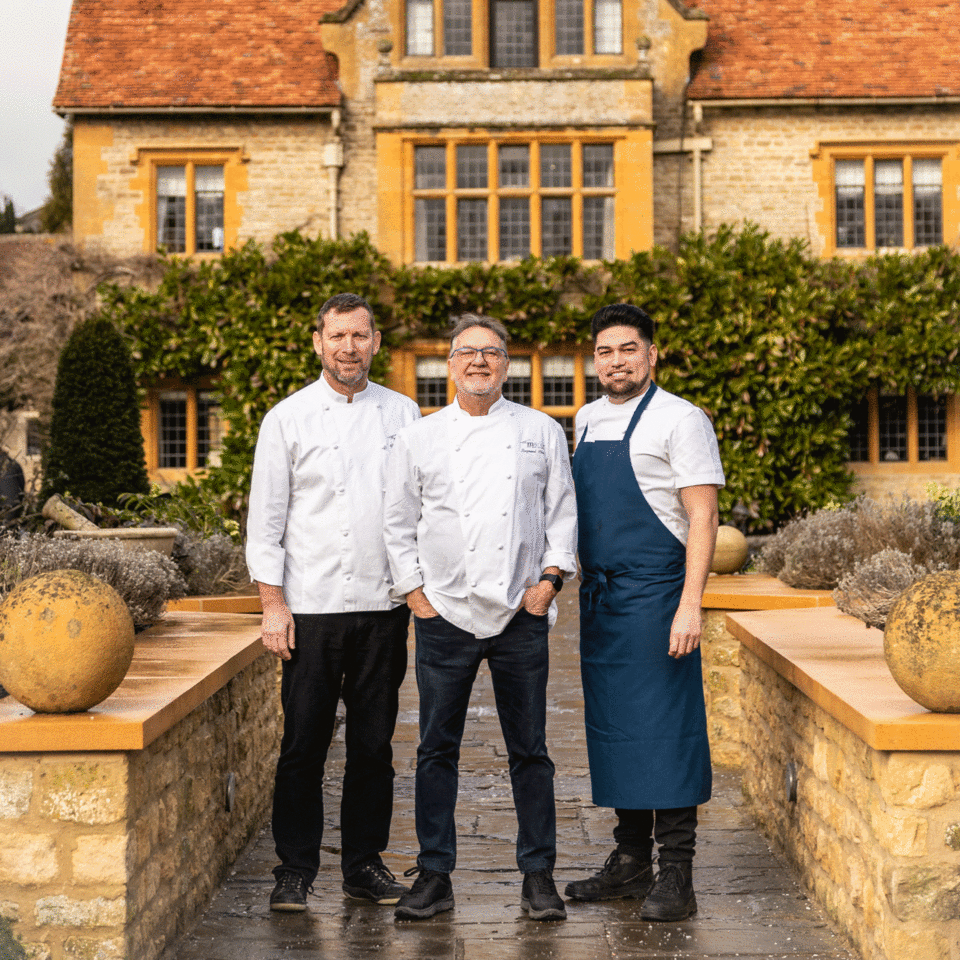 From left: chef pâtissier Benoît Blin; Raymond Blanc; executive chef Luke Selby